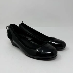 Chaps Damenschuhe Größe 9 schwarz Lack-Ballerinas Keilabsatz Schleife bequeme elegante Slipper - Bild 1 von 11