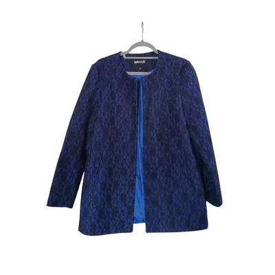 Metrostyle Full Lace Blue Black Retro Hip-Length Open Blazer Jacket, Size 12 - Image 1 of 4