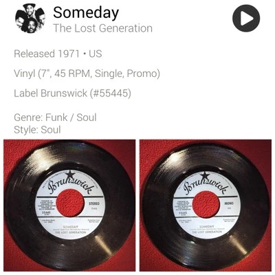 The Lost Generation- Someday (Mono:Stereo)/45rpm/1971/Promo/Brunswick - Image 1 of 4