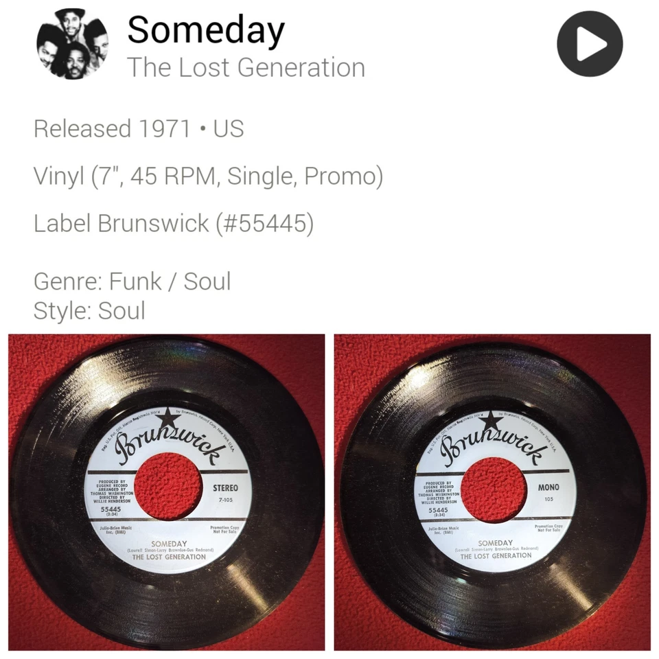 The Lost Generation- Someday (Mono:Stereo)/45rpm/1971/Promo/Brunswick Foto 1 de 4