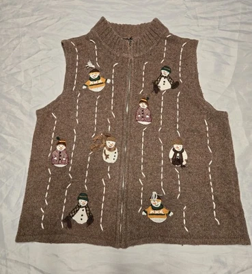 Chaleco Suéter Hampshire Studio Mezcla Lana Mujer Pequeño Lg Muñeco de Nieve Marrón Vacaciones  Foto 1 de 4