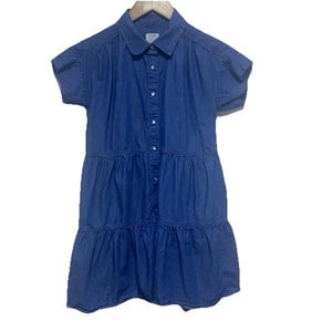 Crewcuts Kids Girls Dress 14 Denim Chambray Snap Front Ruffle Hem Short Sleeve - Picture 1 of 8