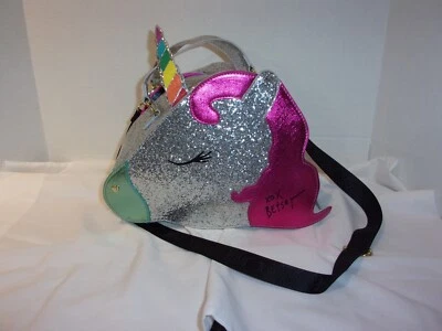 BETSEY JOHNSON UNICORN SILVER GLITTER INSULATED TOTE BAG CROSSBODY- RARE - Image 1 of 4