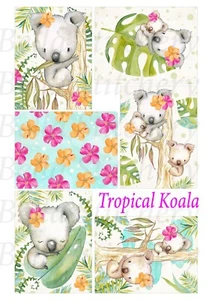 Handmade Set of 6 Tropical Baby Koala Collage Quilt Cotton FABRIC Panels - Picture 1 of 1