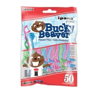 Ipana Bucky Beaver Kids Regular Flosser Piks, 50 Picks/Bag, Bundle of 6 Bags - Picture 1 of 1