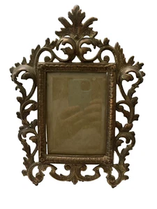 Antique Cast Metal Picture Frame Beveled Glass Easel Style Tabletop Art Nouveau - Picture 1 of 23