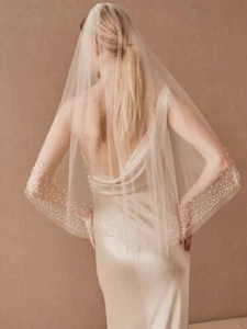 Wedding Veil Pearls and beads Edge beaded Fingertip length - Picture 1 of 2