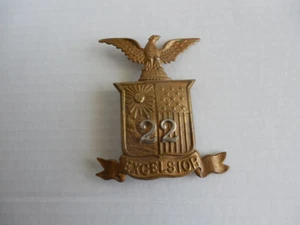 ORIGINAL CIVIL WAR NEW YORK STATE 22th EXCELSIOR BRIGADE SHAKO HAT BADGE - Picture 1 of 2