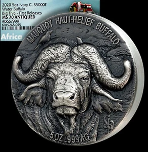 BUFFALO- "AFRICAN BIG FIVE" Ivory Coast  2020 SILVER 5oz. NGC MS-70 Coin GGcoins - Picture 1 of 8