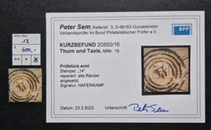 Thurn & Taxis Nr. 19 sauber gestempelt 14 CASSEL, geprüft BPP (Michel: 600€) - Bild 1 von 3