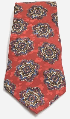 Addison on Madison Handmade Business Silk Necktie Deep Red w Medallion Pattern - Image 1 of 4