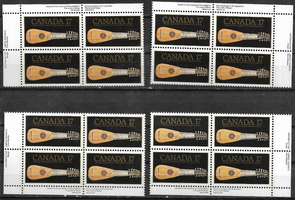 pk02315:Stamps-Canada #878 Antique Mandora 17 cent Plate Block Set-MNH - Image 1 of 1