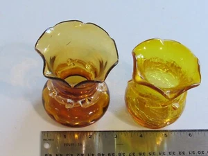 Vintage Amber Kanawha Crackle Glass Vase and Pilgrim Vase with Rigaree Collar - Picture 1 of 3