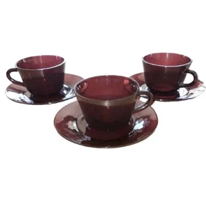 Anchor Hocking Royal Ruby Red Depression Glass Cups & Saucers (3) - Picture 1 of 5
