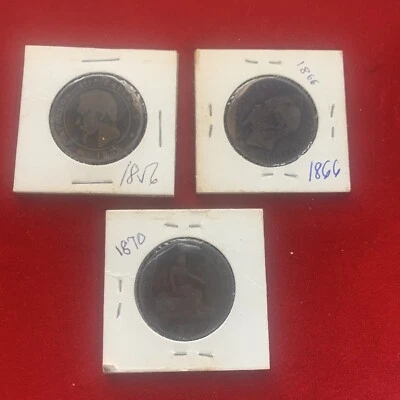 1856 Napoleón, 1866 Emmanuel Vittorio, 1870 España Diez Céntimos - Lote de 3 piezas Foto 1 de 4