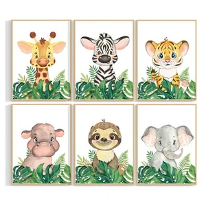 Kids Children's Safari Animals Bedroom Print Jungle Nursery Wall Art Decor 419 - Picture 1 of 7