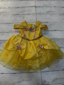 Disney Girls Yellow Lined Princess Belle Beauty The Beast Dress Size 6-12 Months - Picture 1 of 6