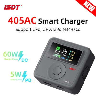 ISDT 405AC 60W Smart Charger GaN Battery LiFe LiHv LiPo DC 100~240V Charger - Image 1 of 4