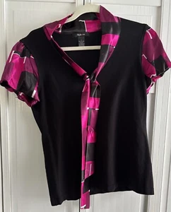 Blusa Style & Co Grande Negra Manga Corta Mezcla Seda - Imagen 1 de 4