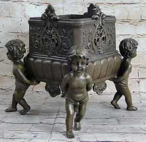 Hot Cast Bronze Cherubim Putti Boys Planter Vessel Vitnage Style Decor by Cheret - Picture 1 of 10