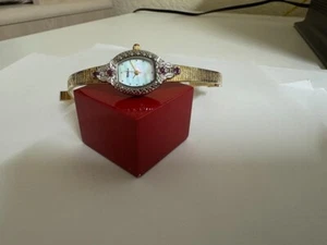 VINTAGE DUFONTE LUCIEN PICCARD 72014RWH Genuine Ruby bezel Petite MOP dial 18mm - Picture 1 of 8