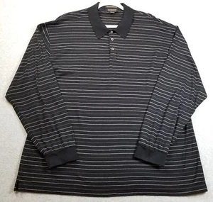 HAROLD POWELL Polo Shirt Men Extra Large XL Black Gray White Striped Long Sleeve - Picture 1 of 11
