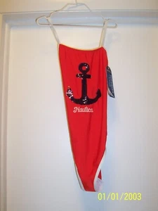 Girl's Size 8/10 Nautica 1 Piece Bathing Suit Red With Blue Sequined Anchor New - Picture 1 of 4