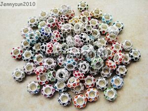 Big Hole Czech Crystal Rhinestone Pave Rondelle Spacer Beads Fit European Charms