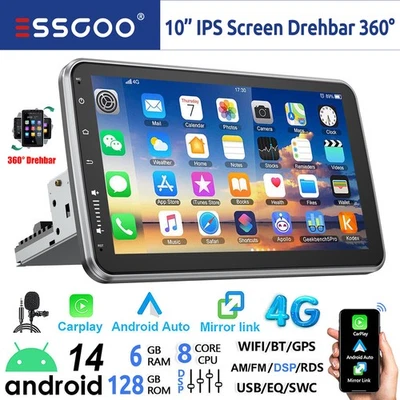 6+128G Android 14 Carplay Autoradio GPS Navi BT 1 DIN 360° Drehbar Bildschirm 4G - Bild 1 von 4