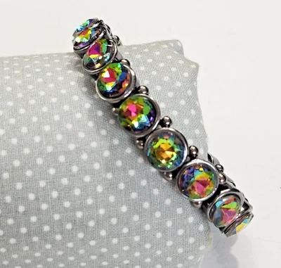 Pulsera Elástica Gunmetal Rosa Verde Sandía Estrás Retro Disco Fiesta Foto 1 de 4