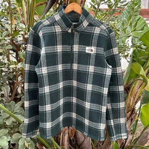 The North Face Men’s Half Zip Fleece Green Plaid Pullover Small - Picture 1 of 4