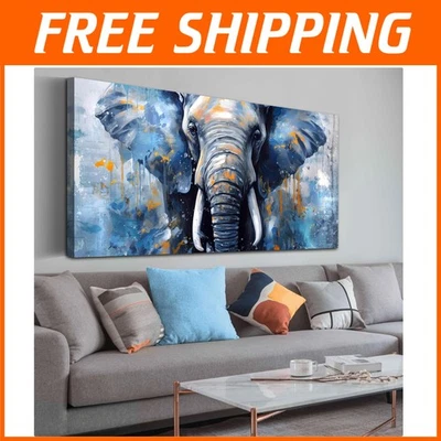 Quadro de elefante azul, arte de parede de lona grande para sala de estar - Imagem 1 de 4