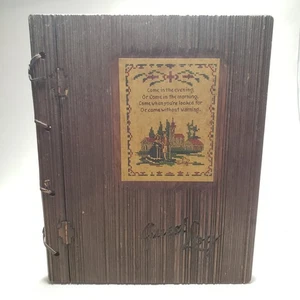 Vintage Wood Cover Guest Book Log Brass Hinges Leather Binding Unused - Picture 1 of 8
