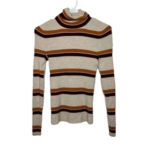 Everlane geripptes Rollkragen Langarm Top Wollmischung Gr. XS Retro Hippie Ae21 - Bild 1 von 4