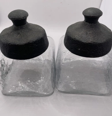 Two Bella Lux Glass Jars With Ironstone Lids For Bathroom Or Kitchen 3.5” - Image 1 of 4