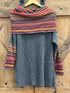 Inka's Fiber 100% Baby Alpaka Wasserfallausschnitt Pullover grau Aztekenmuster Damen Gr. M - Bild 1 von 5