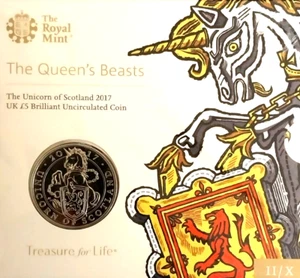 Queens Beasts 2017 The Unicorn Of Scotland Royal Mint £5 COIN Sealed Pack - Picture 1 of 3