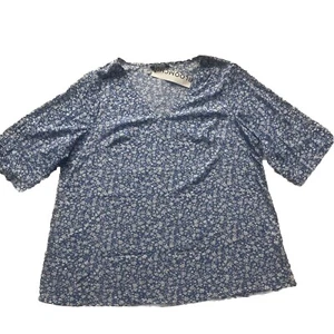 Bloomchic Women's Tunic Top 14/16 Pullover 1/4 Sleeve V Neck Blue & White Flower - Picture 1 of 8
