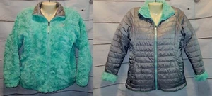 The NorthFace 18 XL Jacket Coat Ski Winter Gray Teal Swirl Youth Child Mossbud - Picture 1 of 12