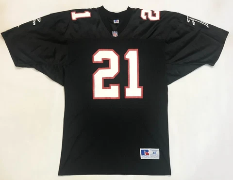 Vintage Russell Athletic NFL Atlanta Falcons SANDERS #21 Jersey Sz 48 Black USA Cover