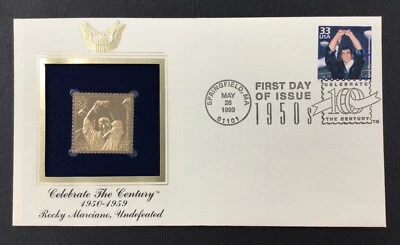 1999 Rocky Marciano, invicto FDC CTC 1950 selo réplica ouro 22K - Imagem 1 de 2