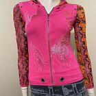 Women’s Purple Viscose Casual Stretch Slim Hooded Beaded Zip Size S Blouse Top
