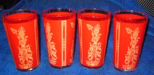 4 Vintage 1950er asiatische Göttin rote Brille Highball Becher Culver Thai Chinesisch - Bild 1 von 1