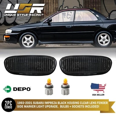 Black Crystal Clear Fender Side Marker Lights For 1993-2001 Subaru Impreza Sedan Foto 1 de 4