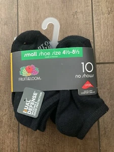 Fruit of the Loom Youth Dual Defense 10 Pairs of Socks NO SHOWS - BLACK (S,M,L) - Picture 1 of 6