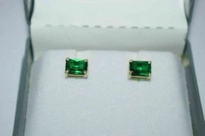 2Ct Round Cut Simulated Emerald Halo Stud Earrings 14K Yellow Gold Plated Silver - Image 1 of 4