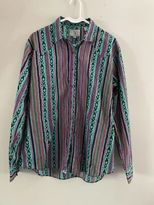 Vtg Ely Country Charmers Shirt Womens Sz XL Green Purple Southwestern Pearl Snap - Picture 1 of 7