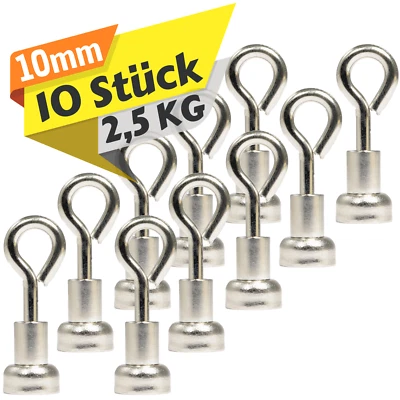 MVT-MAGNETE Neodym Magnete mit Bohrung Topfmagnet 10mm mit Öse Ösenmagnet M3 Gewinde 2,5 KG