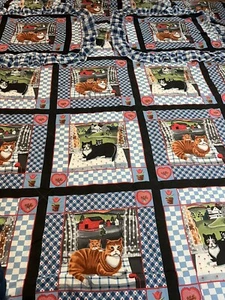 Vtg Cats Kitty Folk Art Americana Farm Cottage Blanket Shams Made In USA 86”x84” - Picture 1 of 6