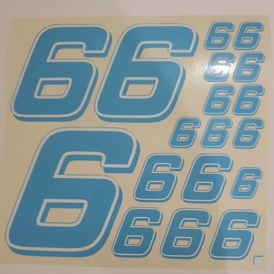 Blue w/White & Blue #6's  Racing Numbers Vinyl Decal Sheet 1/10-1/12 slash - Image 1 of 4